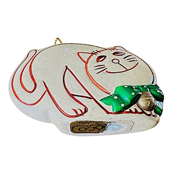 ENESCO Vintage Ceramic Christmas Kitten Ornament (pair of 2) Cream Hand Painted - Picture 6 of 8